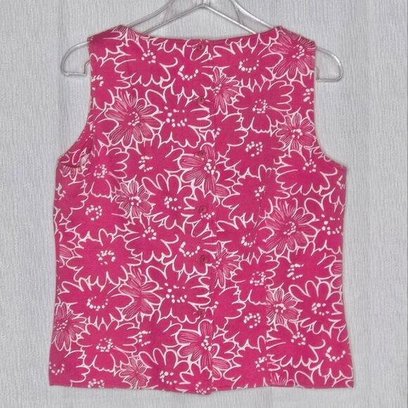 Talbots Textured Hot Pink Floral Back Button Sleeveless Cotton Blouse - Picture 1 of 11